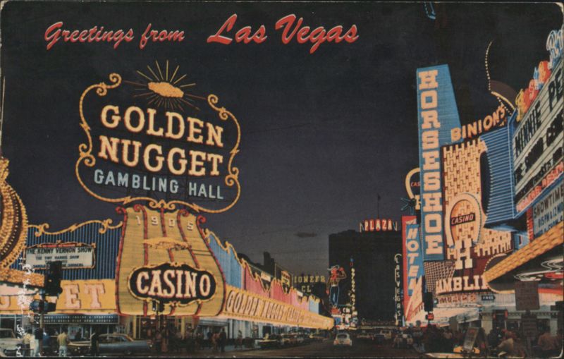 Fremont Street Night Scene with Golden Nugget & Horseshoe Las Vegas Nevada
