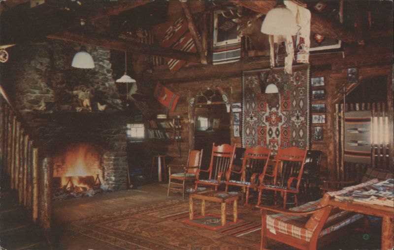 Pahaska Tepee Lounge Interior and Stone Fireplace Cowboy Western