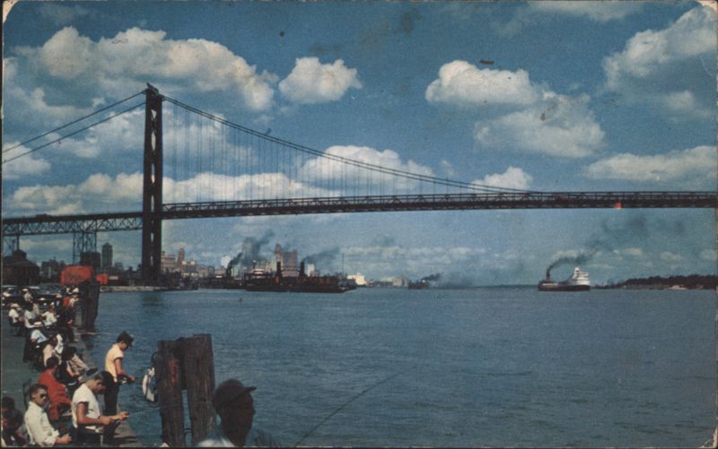 Ambassador Bridge and Detroit River Panorama Michigan