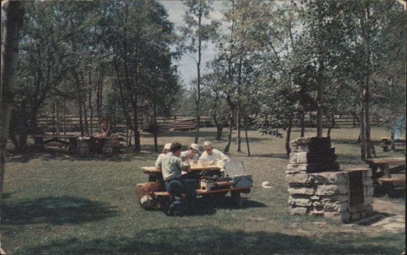 Roadside Picnic Table and Stone Grill in Wooded Area Michigan