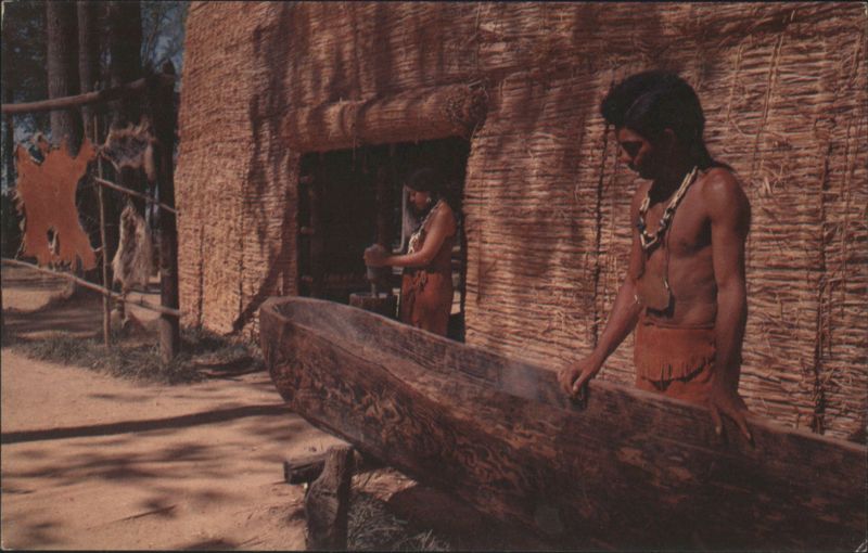 Replica Algonquin Longhouse and Canoe Burning Jamestown Virginia