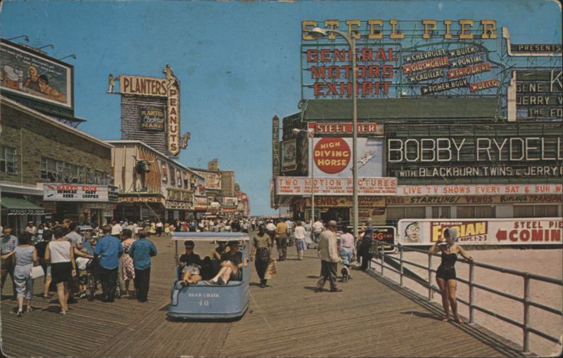 Boardwalk Scene with Steel Pier and General Motors Exhibit Atlantic City New Jersey