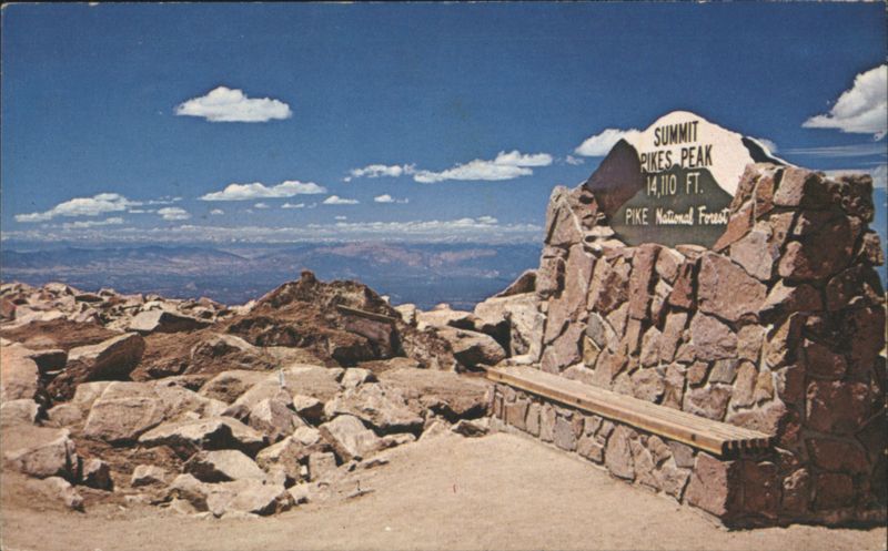 Summit Sign and Marker at Pikes Peak, 14,110 Ft. Colorado