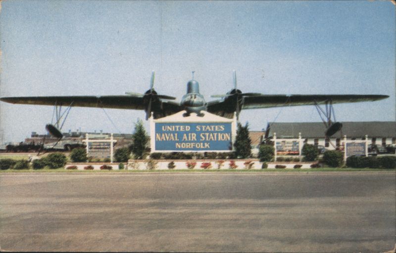 Sign and Airplane at Entrance to Naval Air Station Norfolk Virginia