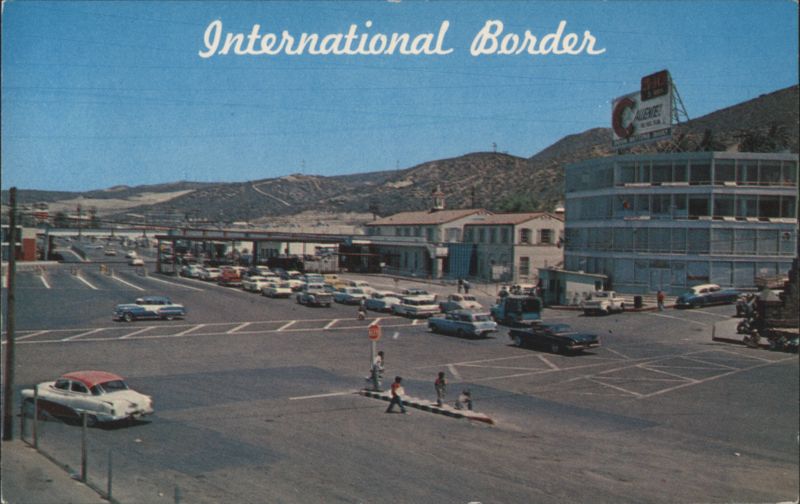 International Border Crossing with 1950s Cars Tijuana BC Mexico