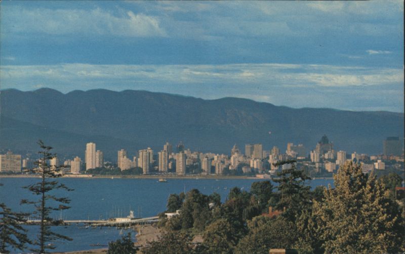 English Bay Panoramic View & North Shore Mountains Vancouver BC Canada