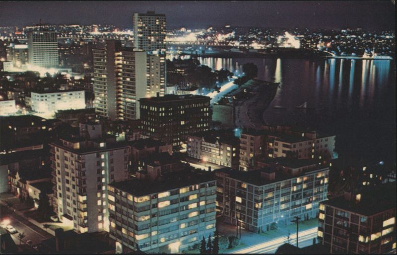 English Bay Apartment Area at Night Vancouver BC Canada