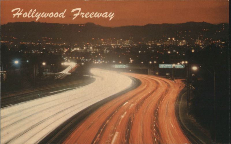 Hollywood Freeway Night View with Traffic Light Trails Los Angeles California