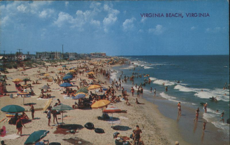Crowded Beach Scene with Colorful Umbrellas Virginia Beach