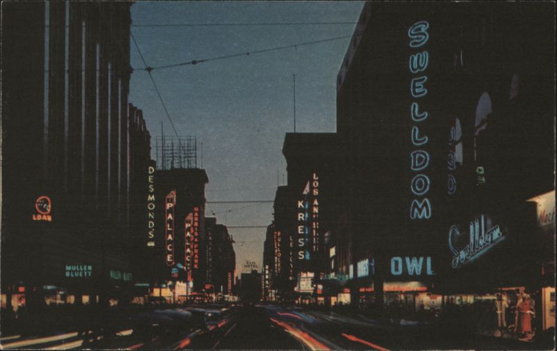 Broadway, South from Sixth Street at Night Los Angeles California