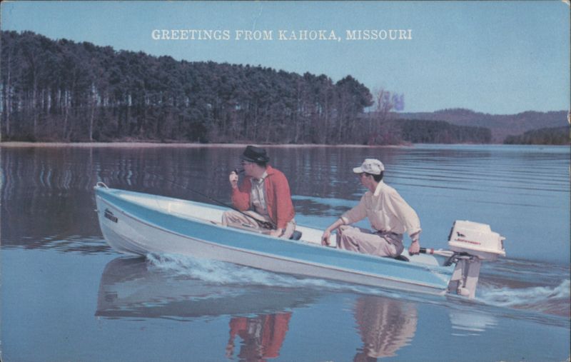 Two Men in a Motorboat on a Calm Lake Kahoka Missouri