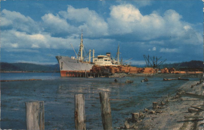 Large Ocean Carrier Docked at Lumber Port Coos Bay - North Bend Oregon