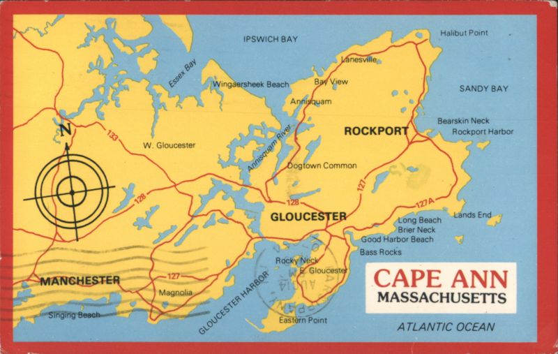 Map of Cape Ann with Gloucester and Rockport Massachusetts