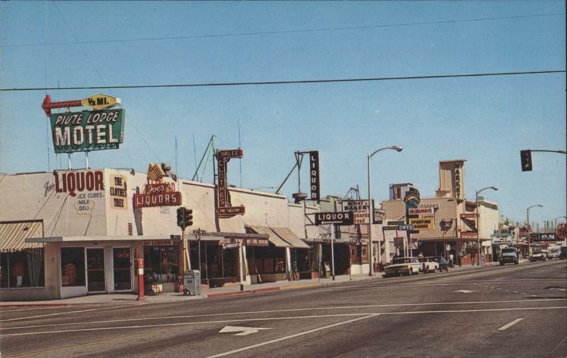 Main Street Scene with Piute Lodge Motel and Local Shops Bishop California