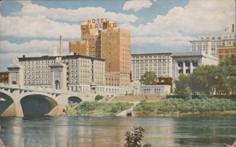 Hotel Sterling and Susquehanna River Skyline Wilkes-Barre Pennsylvania