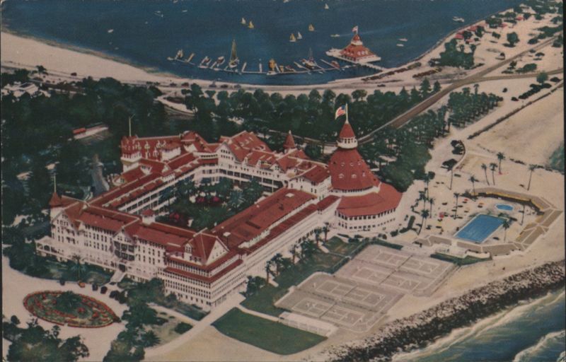 Hotel del Coronado Aerial View with Pool and Tennis Courts California