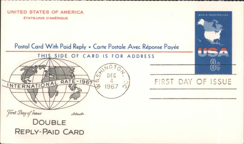 8c World Vacationland Double Reply-Paid Card FDC Washington District of Columbia