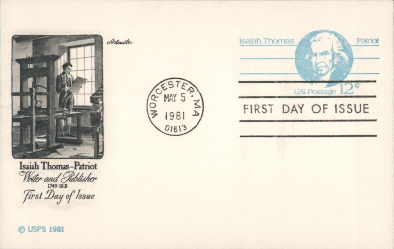 Isaiah Thomas Patriot Writer & Publisher First Day Cover