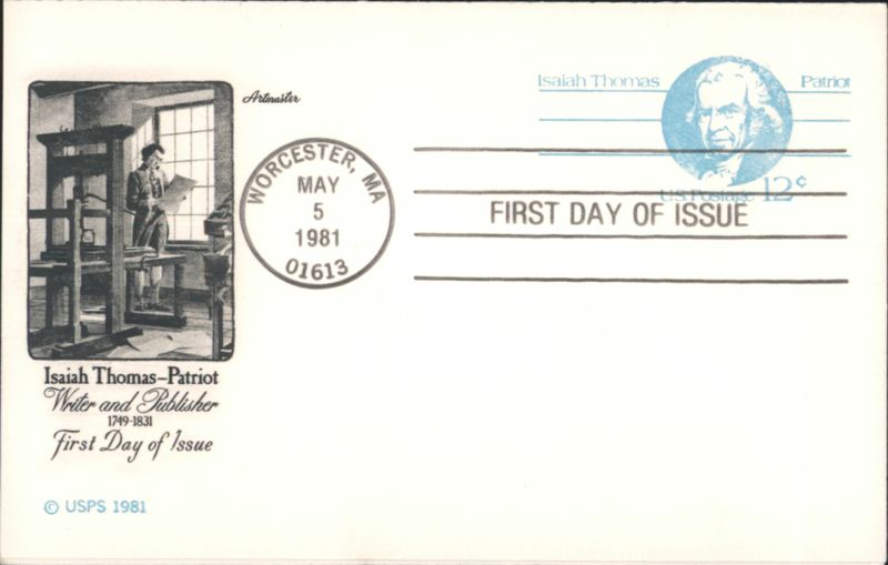 Isaiah Thomas Patriot Writer & Publisher First Day of Issue