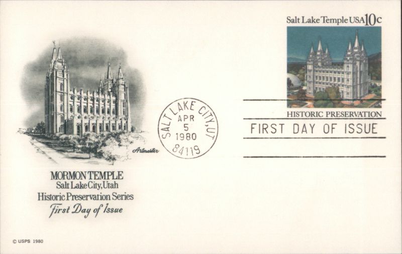 Salt Lake Temple Historic Preservation First Day of Issue Salt Lake City Utah