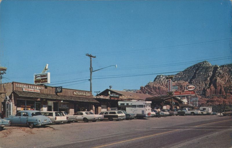 Sedona Pharmacy, Frontier Shop, and Red Rock Formations Arizona