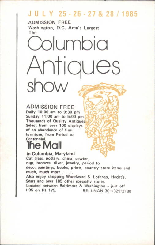 Columbia Antiques Show at The Mall in Columbia Maryland