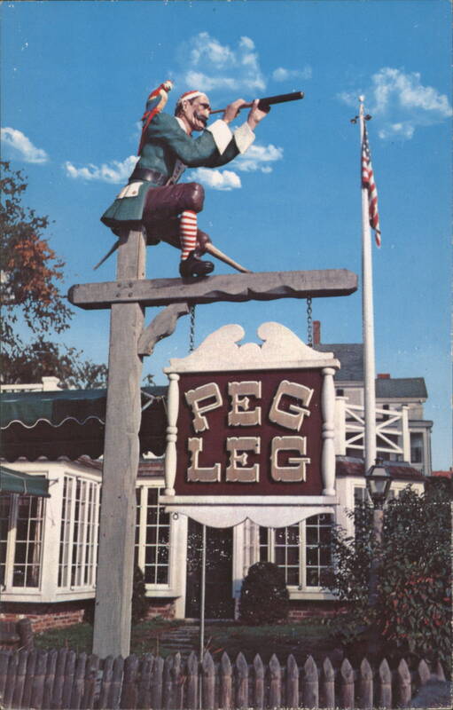 Peg Leg Restaurant Sign with Pirate Figure Rockport Massachusetts
