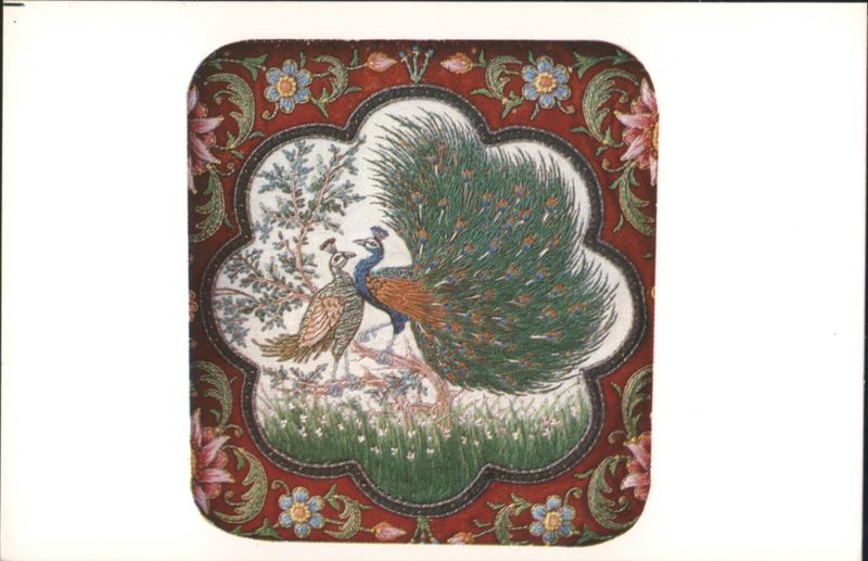 Indian Peacock and Peahen Dancing Mood Silk Embroidery Agra
