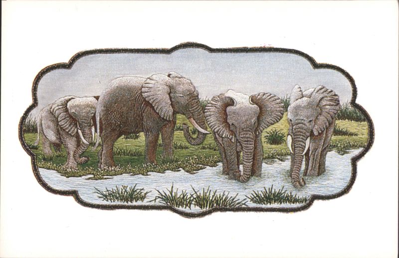 African Elephants 3D Silk Embroidery by Shams Agra India