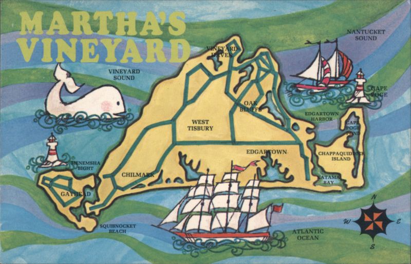 Illustrated Map of Martha's Vineyard Island Massachusetts