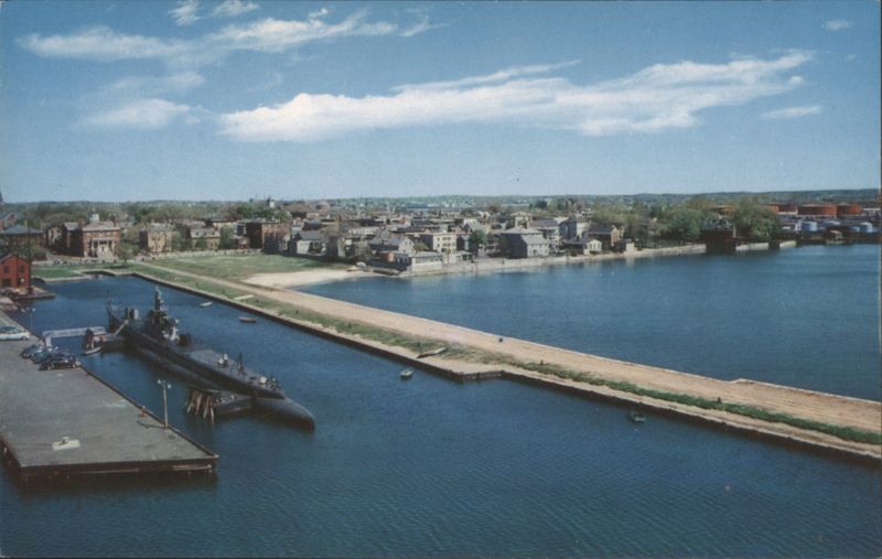 Derby Wharf with Docked Submarine and Town Skyline Salem Massachusetts