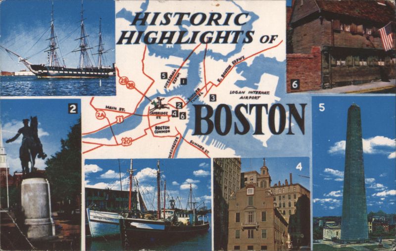 Historic Highlights of Boston Multi-View with Map Massachusetts