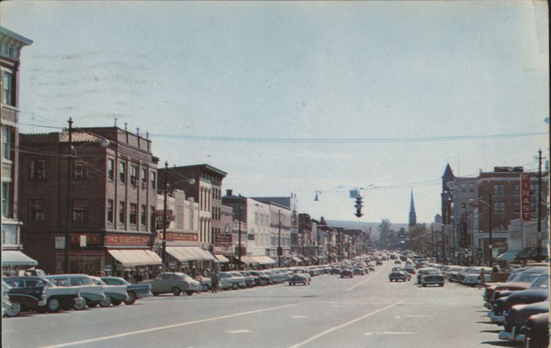 Main Street Scene with Vintage Cars and Storefronts Middletown Connecticut