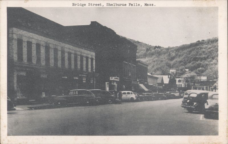 Bridge Street with Parked Cars and Storefronts Shelburne Falls Massachusetts