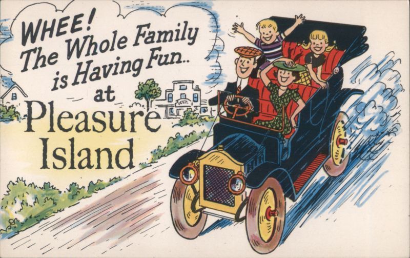Family Having Fun in Vintage Car at Pleasure Island Wakefield Massachusetts