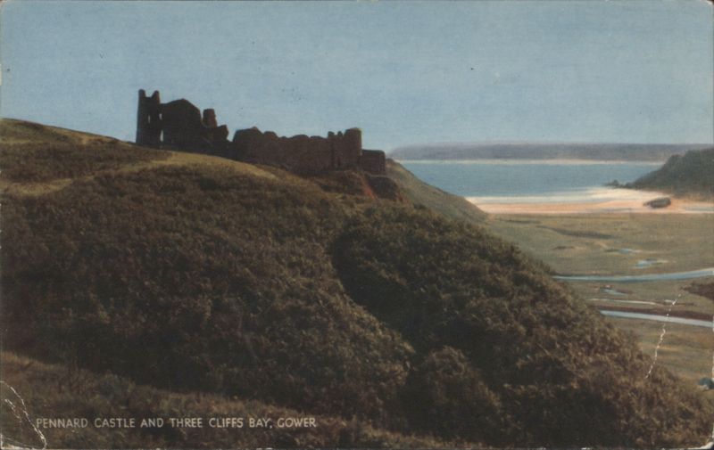 Pennard Castle Ruins and Three Cliffs Bay Gower United Kingdom