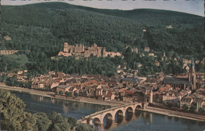Blick vom Philosophenweg, Castle and Old Bridge Heidelberg Germany