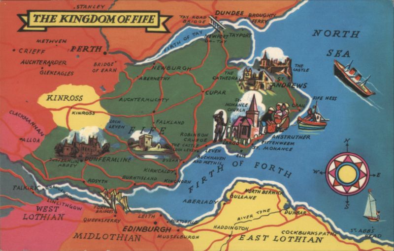 Illustrated Map of The Kingdom of Fife Scotland