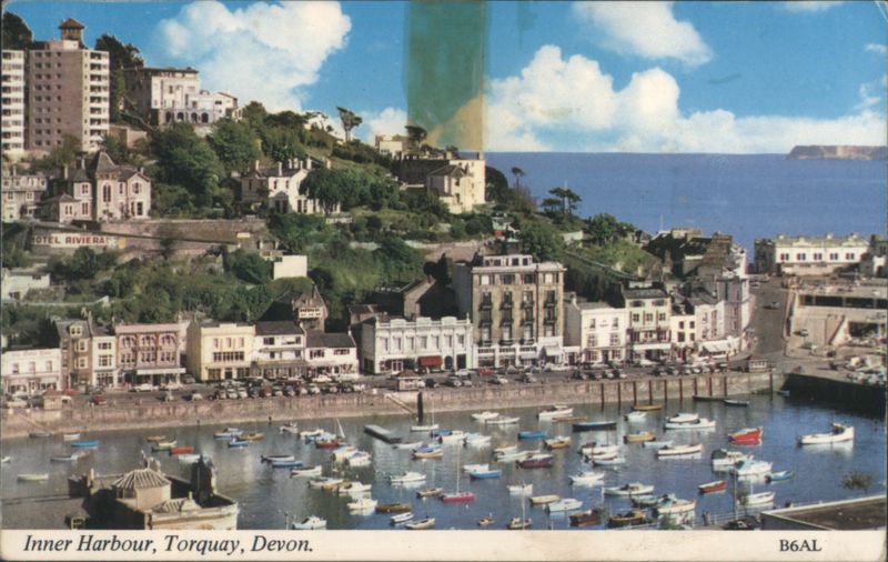 Inner Harbour with Moored Boats and Hillside Buildings Torquay Devon United Kingdom