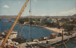Busy Port of La Paz with Ships and Trucks Postcard