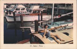 Woman Sunbathing on Boat at St. Andrews Marina Postcard