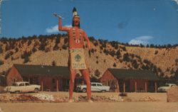 World's Largest Indian at Fisher's Rancho Lodge Postcard