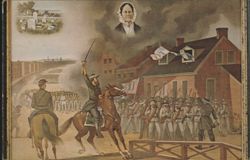 Barbara Fritchie Waving Flag at Confederate Troops Postcard