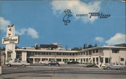 Everett TraveLodge Motel and Sleepy Bear Sign Postcard