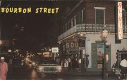 Bourbon Street at Night with 500 Club and Al Hirt's Postcard