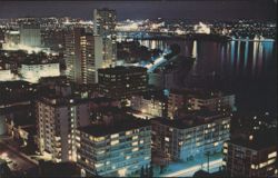 English Bay Apartment Area at Night Postcard