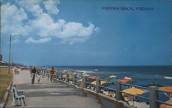Boardwalk and Beach Umbrellas at Virginia Beach Postcard