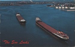 Lake Freighters at the Soo Locks Postcard