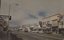 Main Street Scene with Local Businesses Postcard