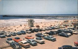 Pier and Beach with Classic Cars and Betty's Postcard
